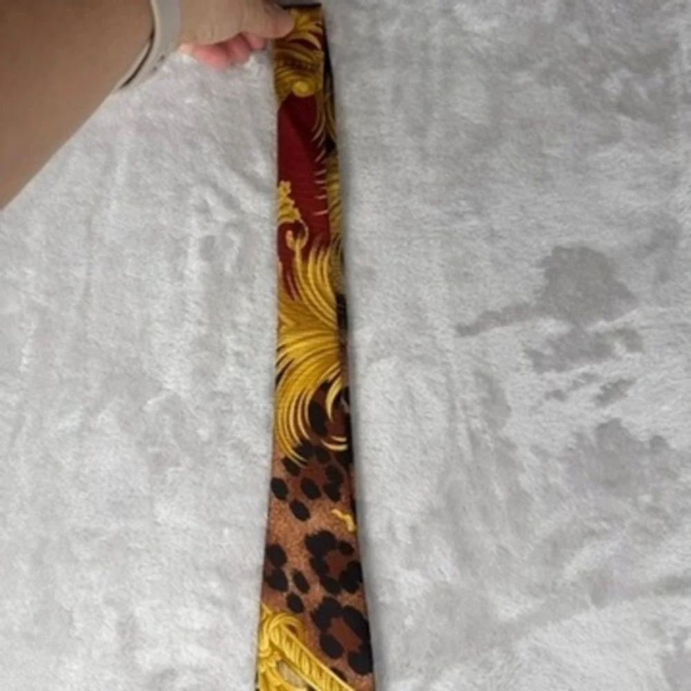 Vintage Versace‎ Mens Silk Tie Black Gold Baroque Zebra Leopard Print